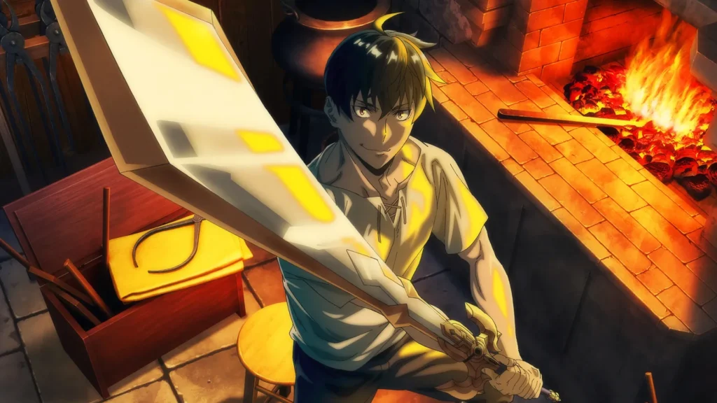Cena de ação do manhwa Overgeared exibindo o artesão lendário Grid em meio a uma batalha no jogo de realidade virtual Satisfy.
